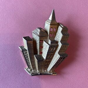Vintage Silver Cityscape Brooch